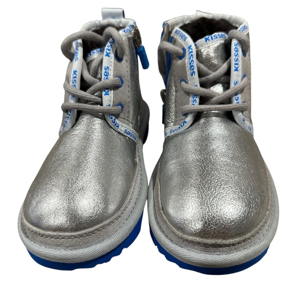 RARE UGG X HERSHEY’S KISSES NEUMEL II Silver Metallic Boots, Child Size 10. NEW!